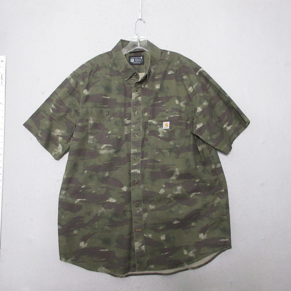 Carhartt Shirt Men  Green Camo Rugged Flex Relaxed Fit Button Down Workwear